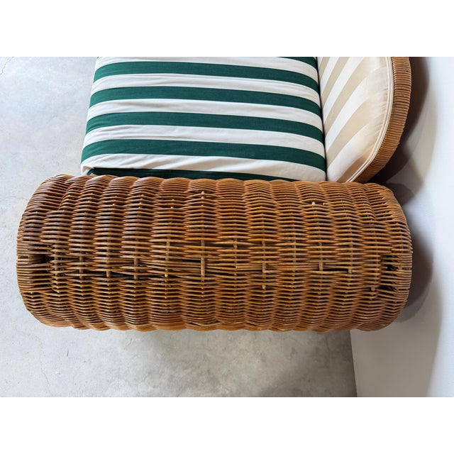 1970s Vintage Coastal Organic - Rattan Armchair With Rolled Arms & Striped Cushions For Sale - Image 12 of 15