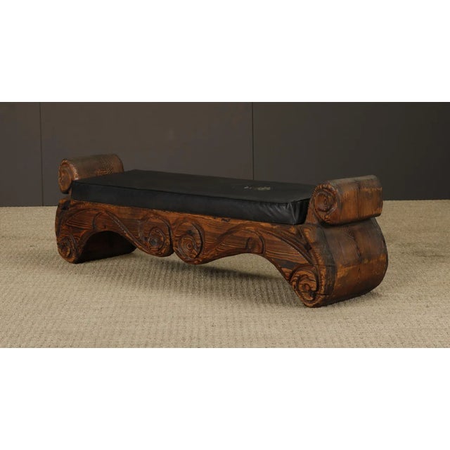 Witco Vintage Mid-Century Tiki Polynesian Carved Wood Bench by Witco, 1960s For Sale - Image 4 of 17