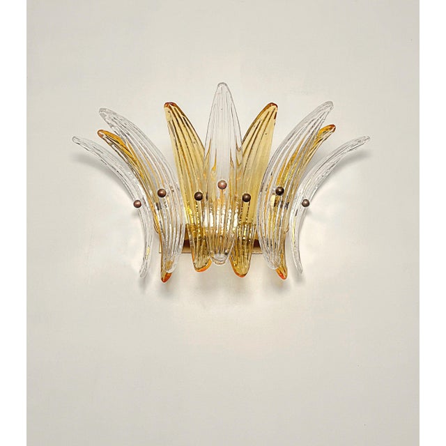 Vintage Palmette Wall Light in Clear and Amber Glasses, 1990, Set of 2 For Sale - Image 4 of 17