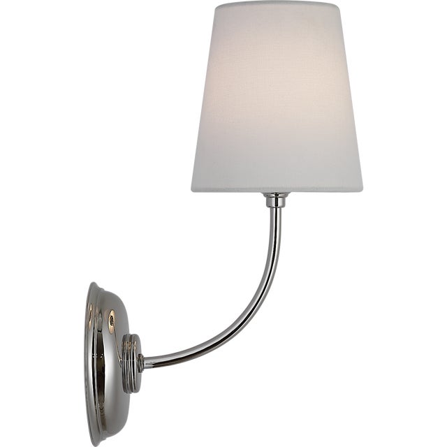 Visual Comfort Thomas O'Brien for Visual Comfort Signature Vendome 16" Cordless Single Sconce in Polished Nickel with Linen Shade For Sale - Image 4 of 8