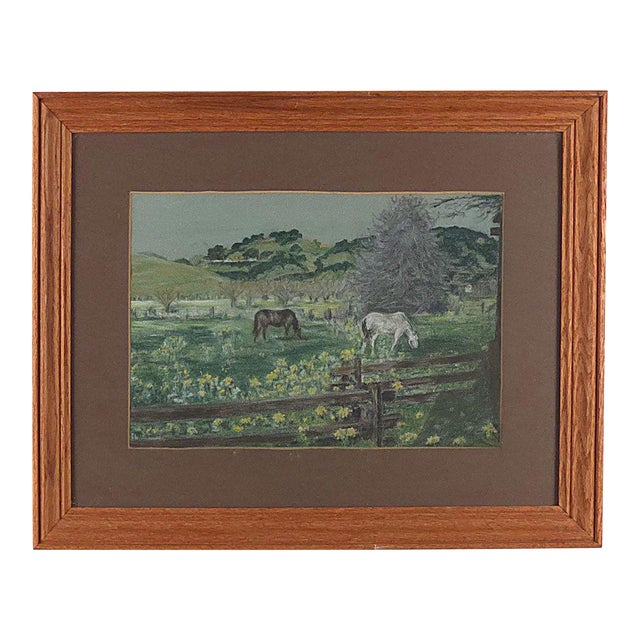 Naïve Painting of Horses in a Field, u.s.a. Circa 1920 For Sale