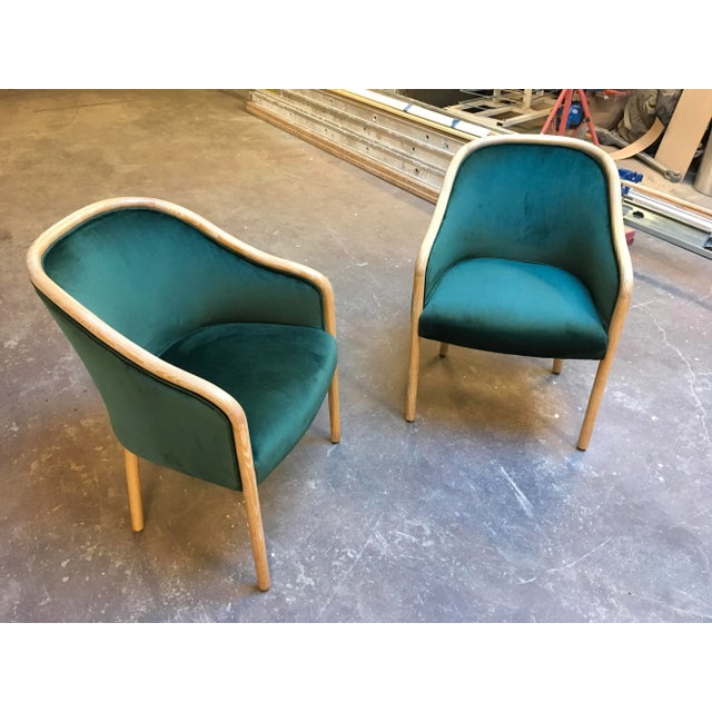 Pair of Fully Restored Ward Bennett Solid Ash Wood Frame Chairs – Cerused Ash With Moss Green Velvet Upholstery For Sale - Image 9 of 12