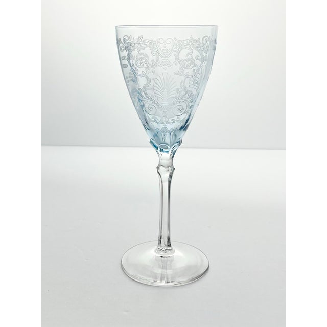 American 1930s Fostoria “Versailles, Blue” Pair of Water Glasses For Sale - Image 3 of 7
