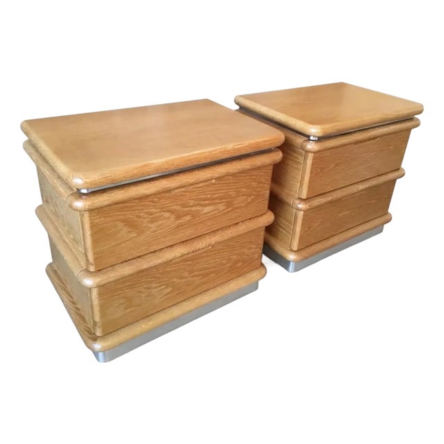 1980s Jay Spectre for Century "Eclipse" Cerused Oak Nightstands - A Pair For Sale