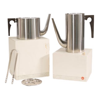 1960s Arne Jacobsen for Stelton Cylinda Line Teapot & Coffee Pot in Original Packaging For Sale