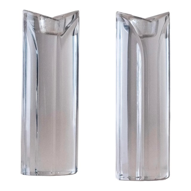 1970s Towle Art Deco Crystal Candle Holders - a Pair For Sale