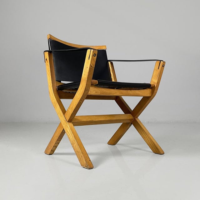 Italian Kiu Armchair in Wood and Black Leather from Luxoritalia, 2010s For Sale - Image 9 of 18