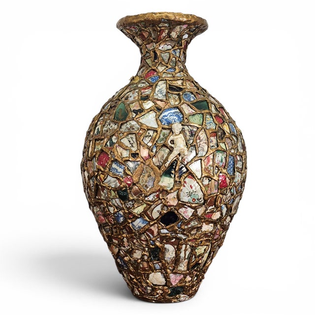 Monumental Pair California Memory Ware Mosaic Floor Vases Pique Asiette 23" For Sale - Image 9 of 18