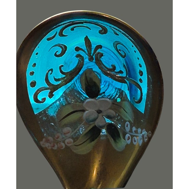 Mid 20th Century Vintage Bohemian Art Glass Gilded Hand Painted Enamel Floral Trinket Holder For Sale - Image 5 of 6