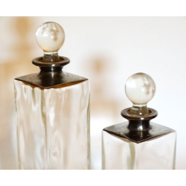Mid 20th Century Apothecary Vanity Cut Glass Jars, Silver Plate Accents, Set of 2, Minimalist For Sale - Image 5 of 7