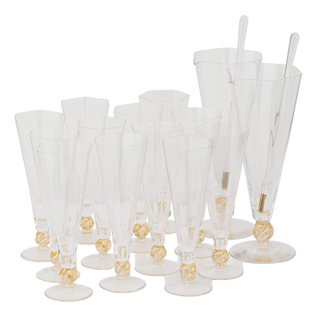 20th Century Italian Carafes & 12 Glasses by Italo Varisco, Venice, Set of 14 For Sale