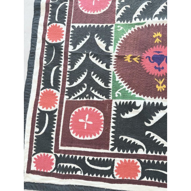 Vintage Hand-Embroidered Embroidered Brown Suzani Embroidered Wall Hanging For Sale - Image 4 of 7