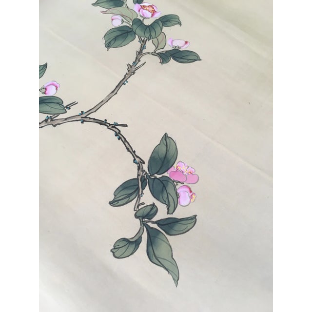 Collectible Vintage Chinese Export Hand-Painted Gracie Wallpaper Six Panels Chinoiserie Birds and Flowers For Sale - Image 4 of 13