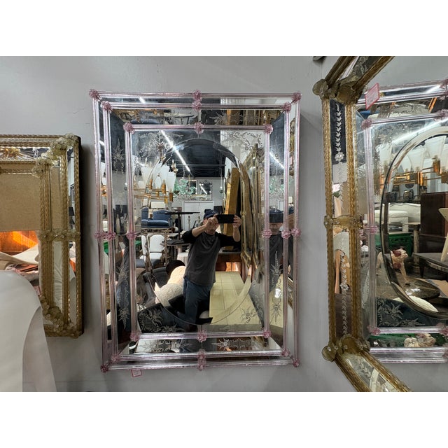 Etched And Beveled Venetian Mirror. Offered is a glamorous etched and beveled Venetian mirror form the 1940's. This...