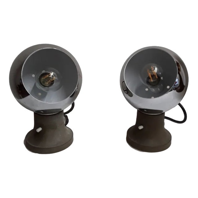 Vintage German Bedside Lamps with Gray Metal Foot with Magnetic Holder and Adjustable Chrome-Plated Chamber Screen, 1970s, Set of 2 For Sale