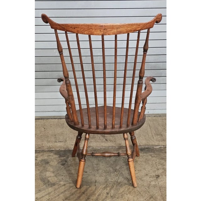 Brown Antique 18th Century Fan Back Windsor Arm Chair Benchmade Carved Knuckles For Sale - Image 8 of 10