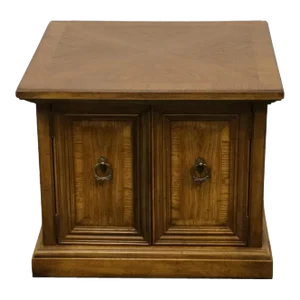 High End Banded Walnut Italian Mediterranean Style 26" Square Accent Storage End Table