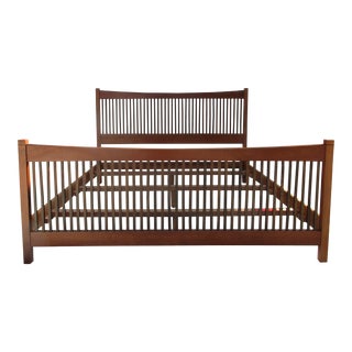 Stickley Walnut Spindle King Sized Bed Frame For Sale