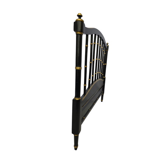Pair of 1970s Ebony Lacquered Faux Bamboo Headboards With Gilded Gold Trim For Sale - Image 15 of 17