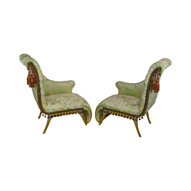 French Louis XV Style Vintage Silver Gilt Recaimer's Small Chaise Lounges - a Pair For Sale