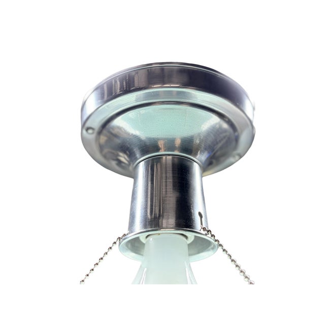 Metal Vintage Three Chain Bowl Light 1920s 1930s Robin's Egg Blue Bedroom or Hallway Ceiling Light Restored With Paint and Wiring For Sale - Image 7 of 7