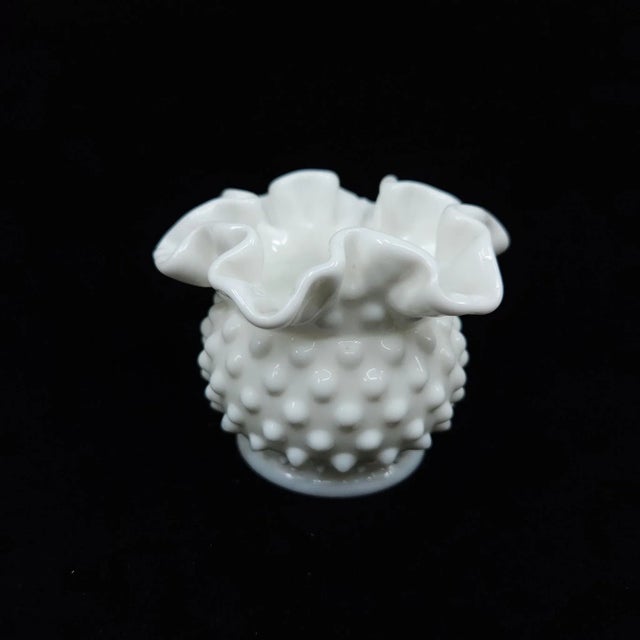 Mid 20th Century Mid 20th Century Fenton Hobnail Ruffled Edge Double Crimped Vase For Sale - Image 5 of 7