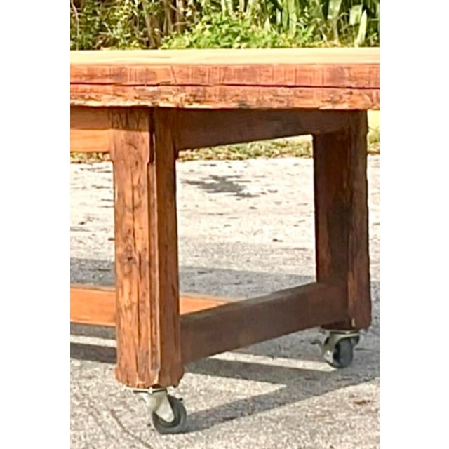 Vintage Boho Monumental Industrial Plank Dining Table on Casters For Sale - Image 12 of 12