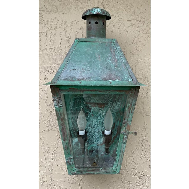 Single Vintage Wall Hanging Copper Lantern For Sale - Image 9 of 12