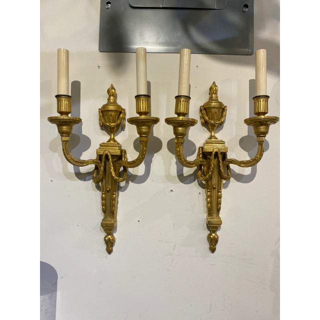1900 Caldwell Gilt Bronze Sconces Neoclassical Style For Sale - Image 10 of 12