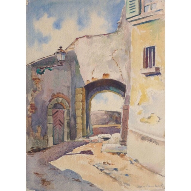 Jean Lambert, Vintage French Watercolor Painting - Village De Provence For Sale