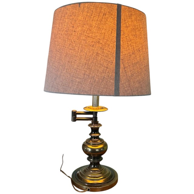 Mid-Century Modern Vintage Brass Swing Swivel Arm Table Desk Lamp 25” For Sale - Image 3 of 12
