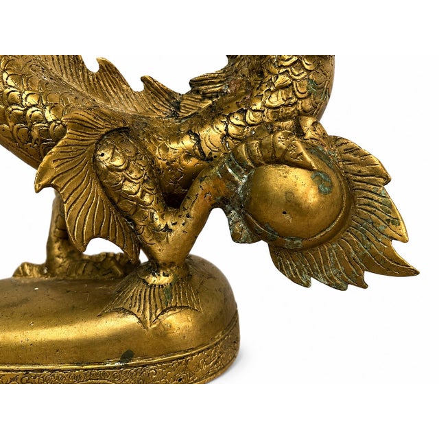 Monumental Vintage Cast Brass Chinese Dragon Two-Light Candelabra, 37” For Sale - Image 4 of 5