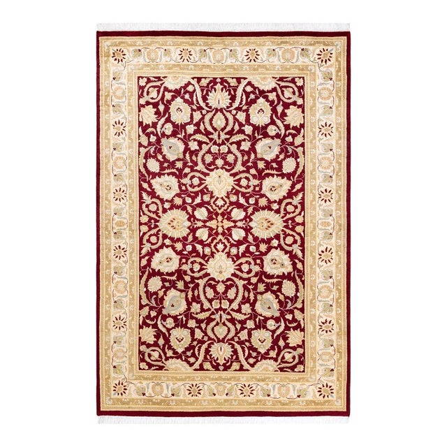 Red Mogul, One-of-a-Kind Hand-Knotted Area Rug in Red, 4' 2" x 6' 3" For Sale - Image 8 of 8