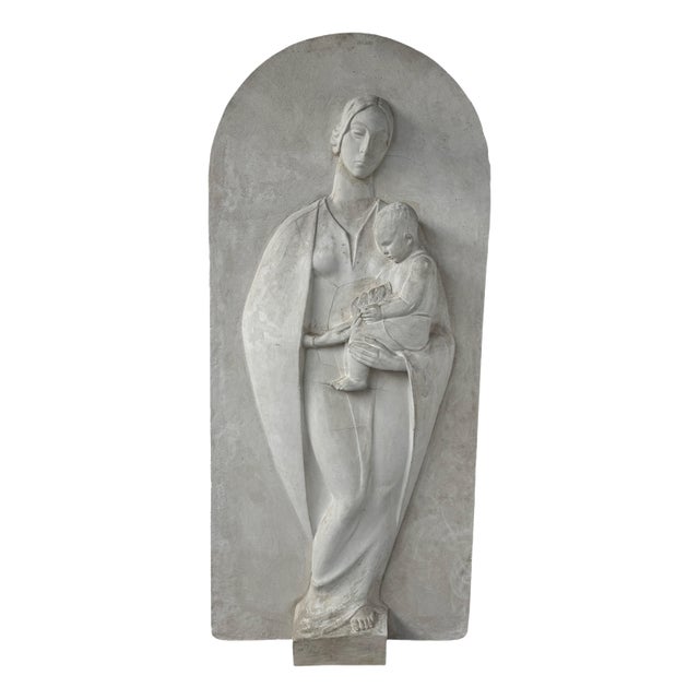 Large Plaster Motherhood Relief attributed to Domenico De Lisi, 1920s For Sale