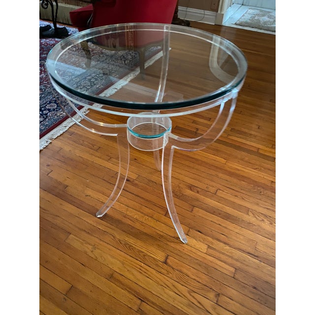 1960s Round Plexi Glass and Glass Table For Sale - Image 4 of 5