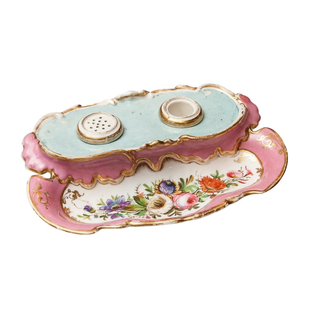 19th Century French Porcelain Inkstand With Ink Pot and Sander | Chairish