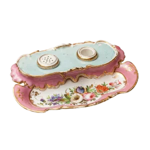 19th Century French Porcelain Inkstand With Ink Pot and Sander