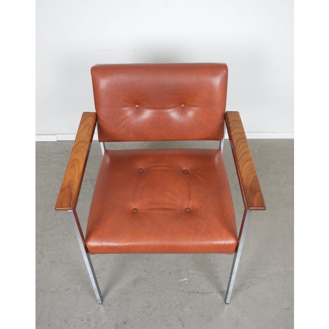 Leather Chair with Wooden Armrests, Germany, 1970s For Sale - Image 9 of 17