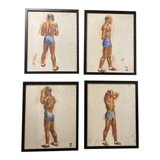 1940’s "Boxer Series" Realist Figurative Oil Painting on Canvas, Framed - Set of 4 For Sale