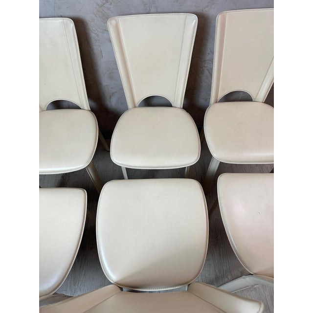 Beige Leather Chairs, 1980s, Set of 6 For Sale - Image 8 of 15