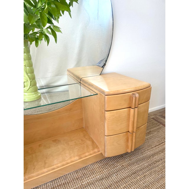 Wood Vintage 1930s Heywood Wakefield Airflow Vanity Dressing Table Art Deco / Mid Century Modern Style For Sale - Image 7 of 18
