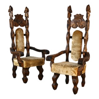 Witco Attributed Tiki Rare Pair of Vintage Mid Century Modern Throne Chairs C. 1960s For Sale