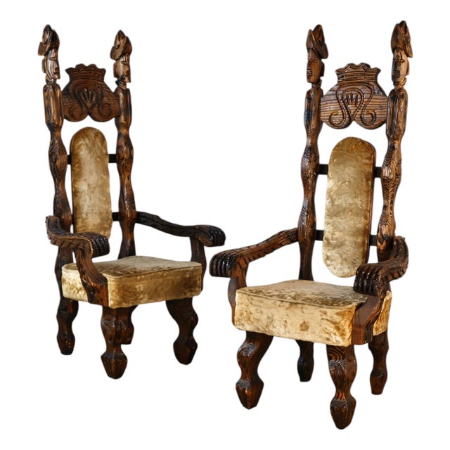 Witco Attributed Tiki Rare Pair of Vintage Mid Century Modern Throne Chairs C. 1960s For Sale