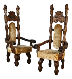 Witco Attributed Tiki Rare Pair of Vintage Mid Century Modern Throne Chairs C. 1960s
