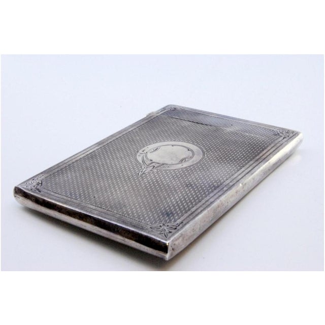 Metal Guilloche Silver Cardboard Box with Edge Borders and Central Card Monogram For Sale - Image 7 of 9