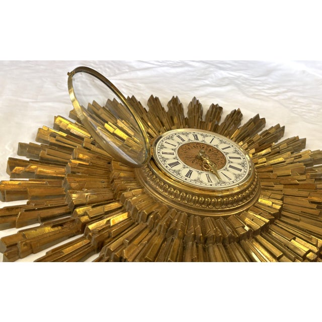 Vintage Circa 1969 Syroco Mid Century Modern Starburst Wall Clock in Antique Gold Finish For Sale - Image 11 of 18