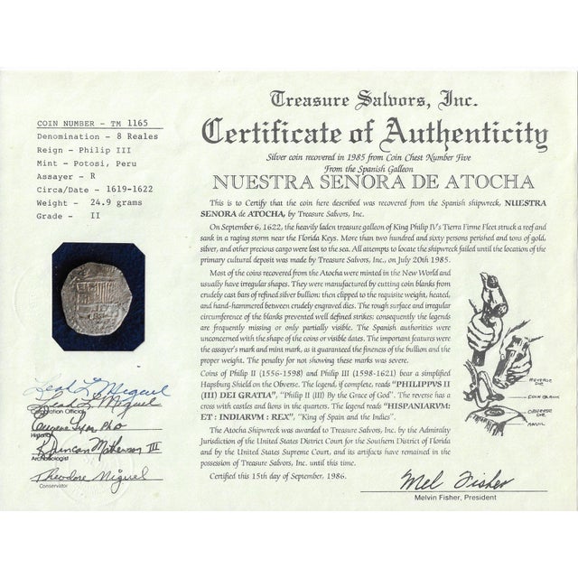 Very Rare Atocha 8 Reale Coin in Display Case Circa 1620 Grade 2 For Sale - Image 10 of 10