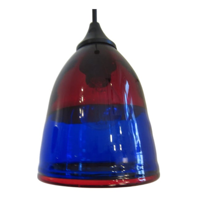 Small Murano Glass Hanging Lamp in Blue Red, 1990s For Sale