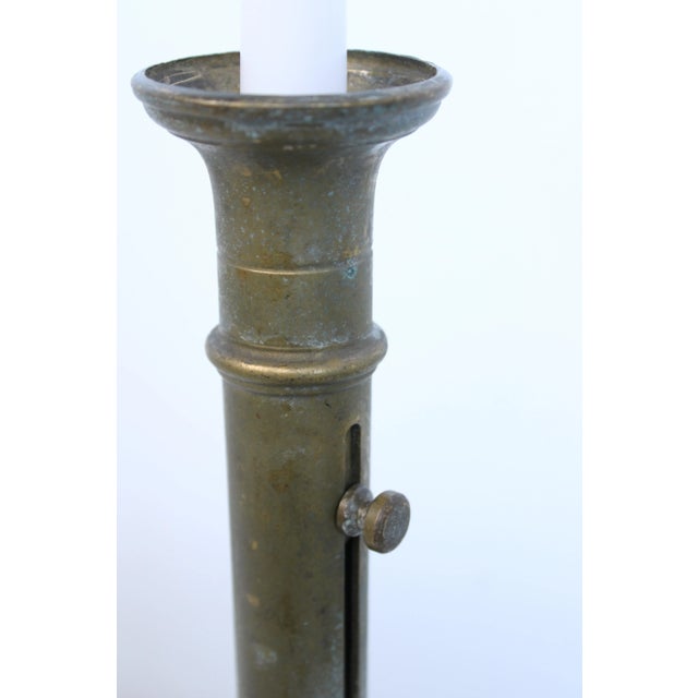 English 1850-1890's Louis XVI Unlaquered French Brass Chamber/Candle Holder For Sale - Image 3 of 6