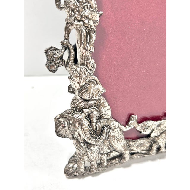 Signed Arthur Court 1995 safari wildlife picture frame featuring sculptural elephants, birds, and foliage cast in the...